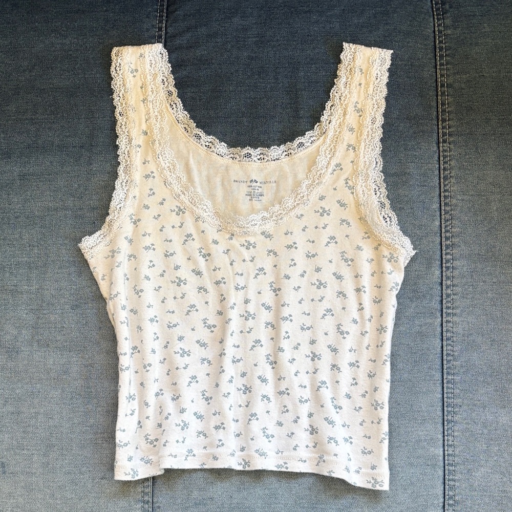 Brandy Melville Cream Floral Lace Tank Top